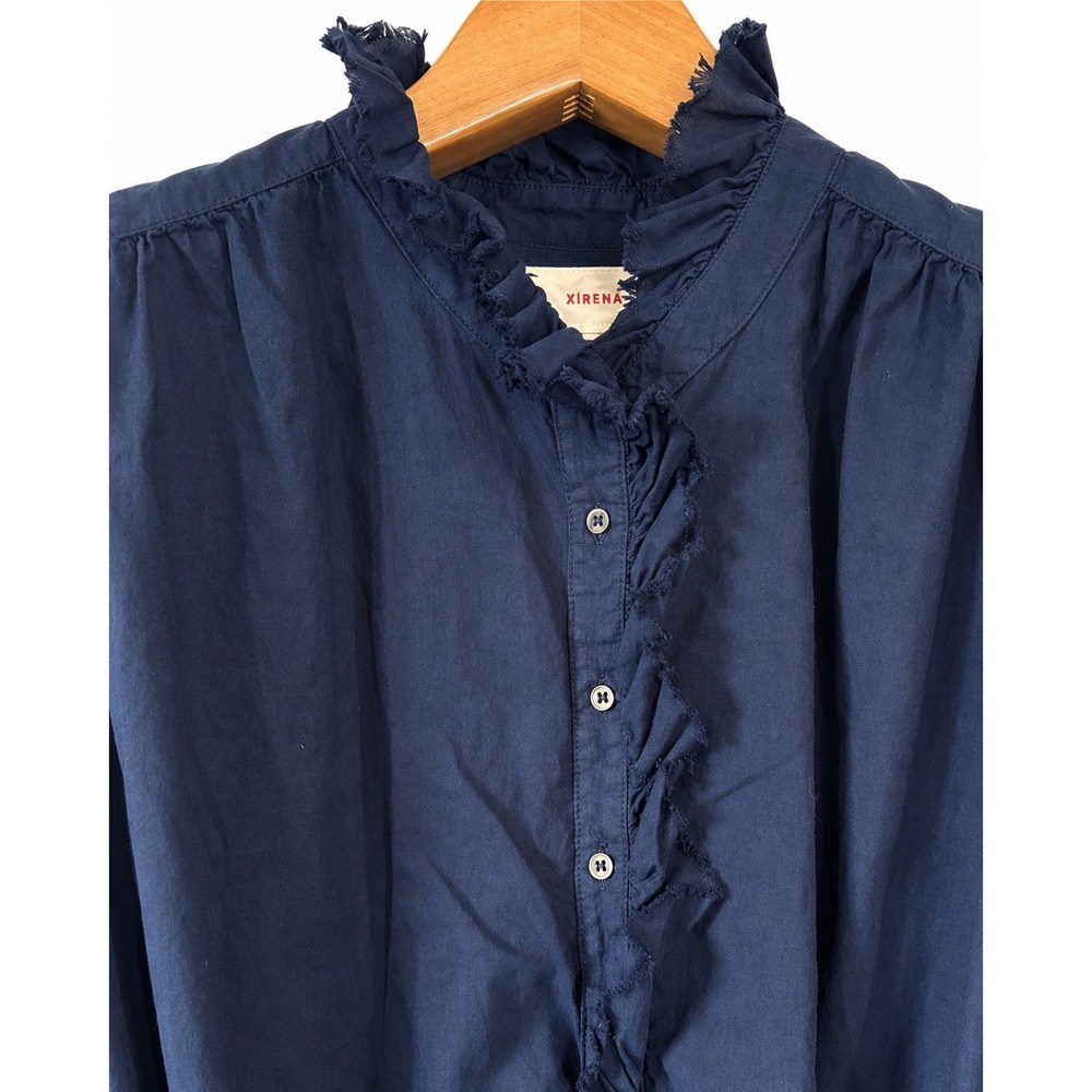 Xirena Midi Dress Wns Medium Navy Blue Excellent Cotton Ruffle Belted Long Slv - Picture 11 of 16
